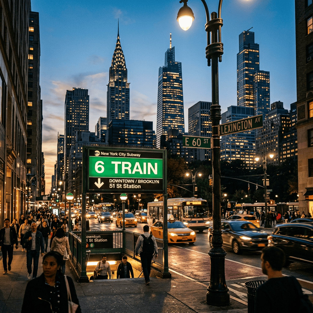 New York City subway 6 train entrance at East 60th Street and Lexington Avenue